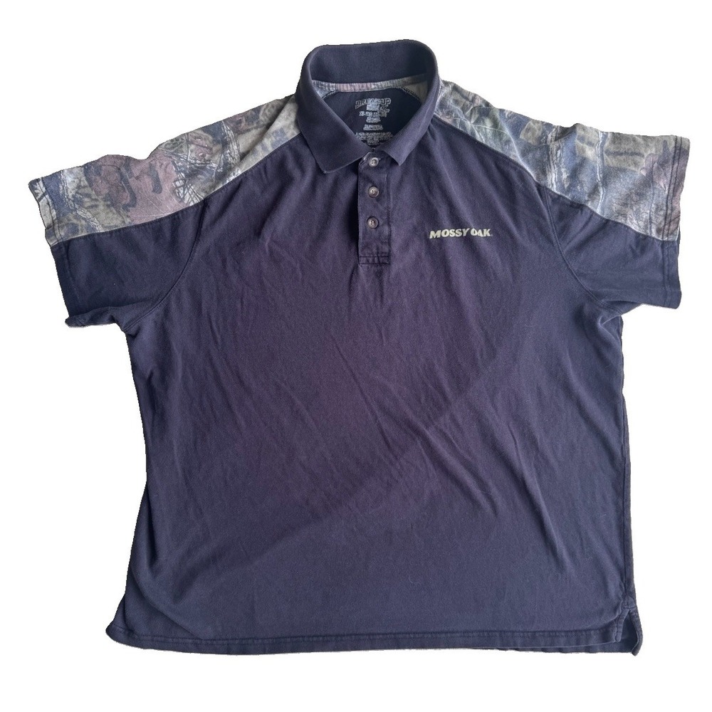 Mossy Oak Shirt Mens Extra Large Break Up Polo Black Camo Short Sleeve Hunting